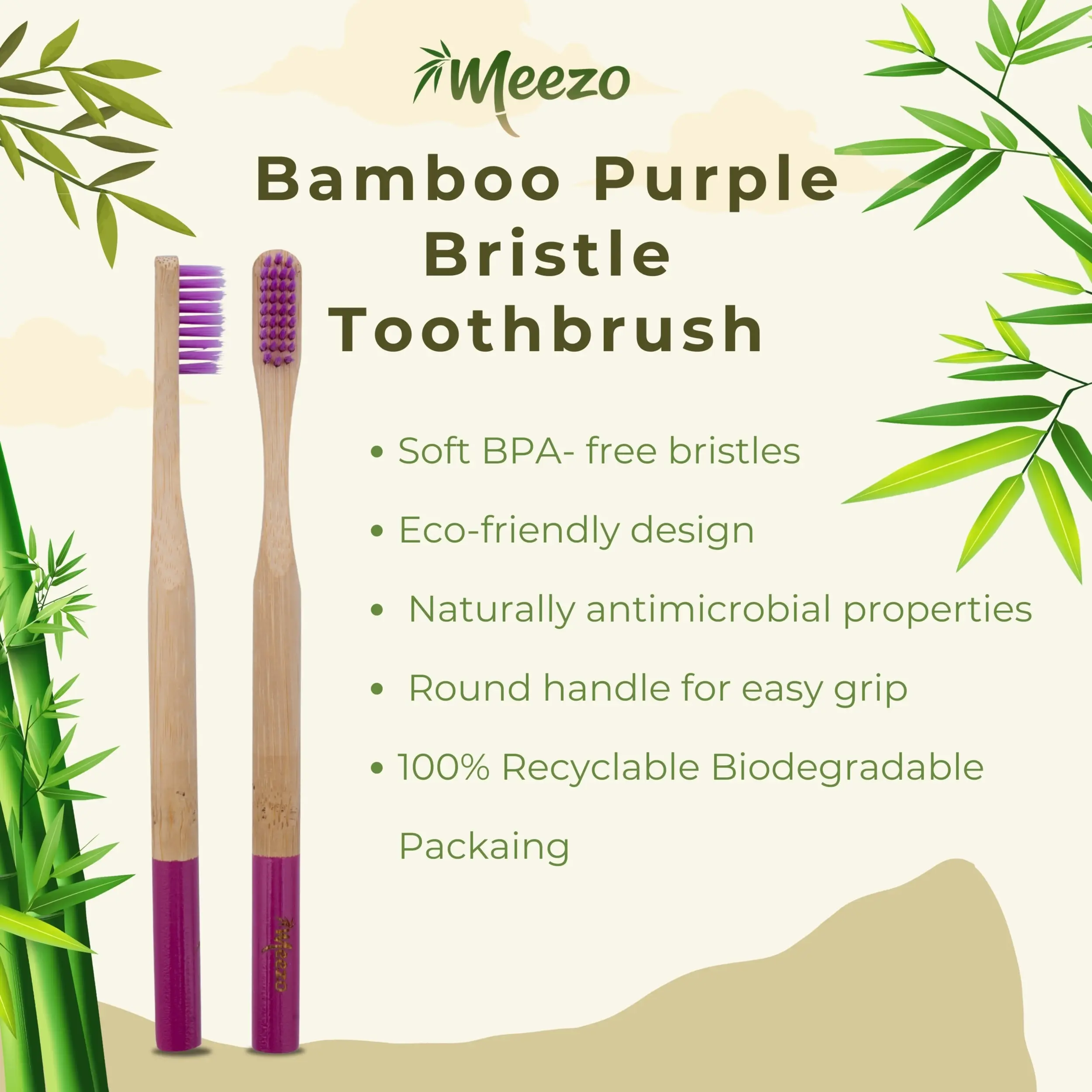 Biodegradable Bamboo Purple Bristle Toothbrush Additional View-3