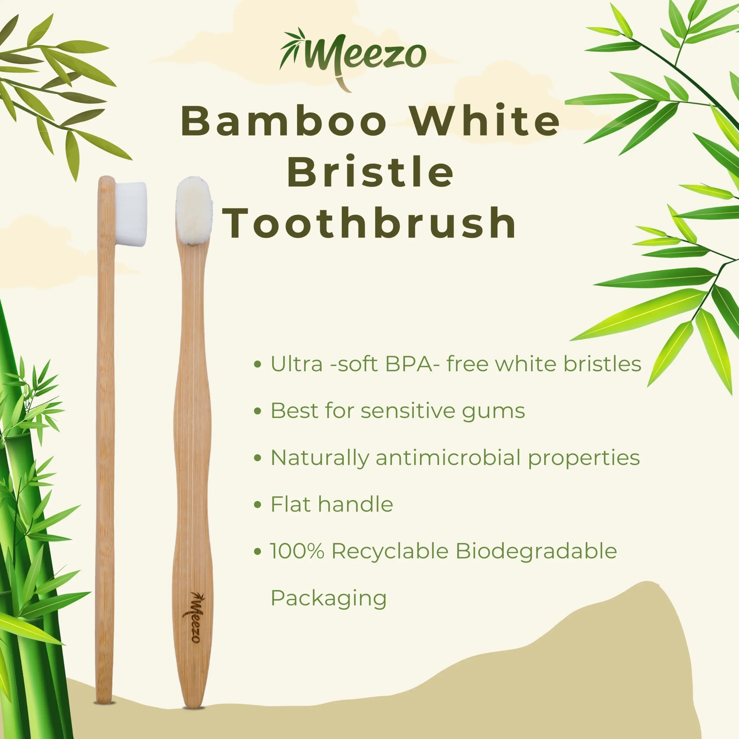 Bamboo White Flat Handle Ultra-Soft Toothbrush Additional View-4
