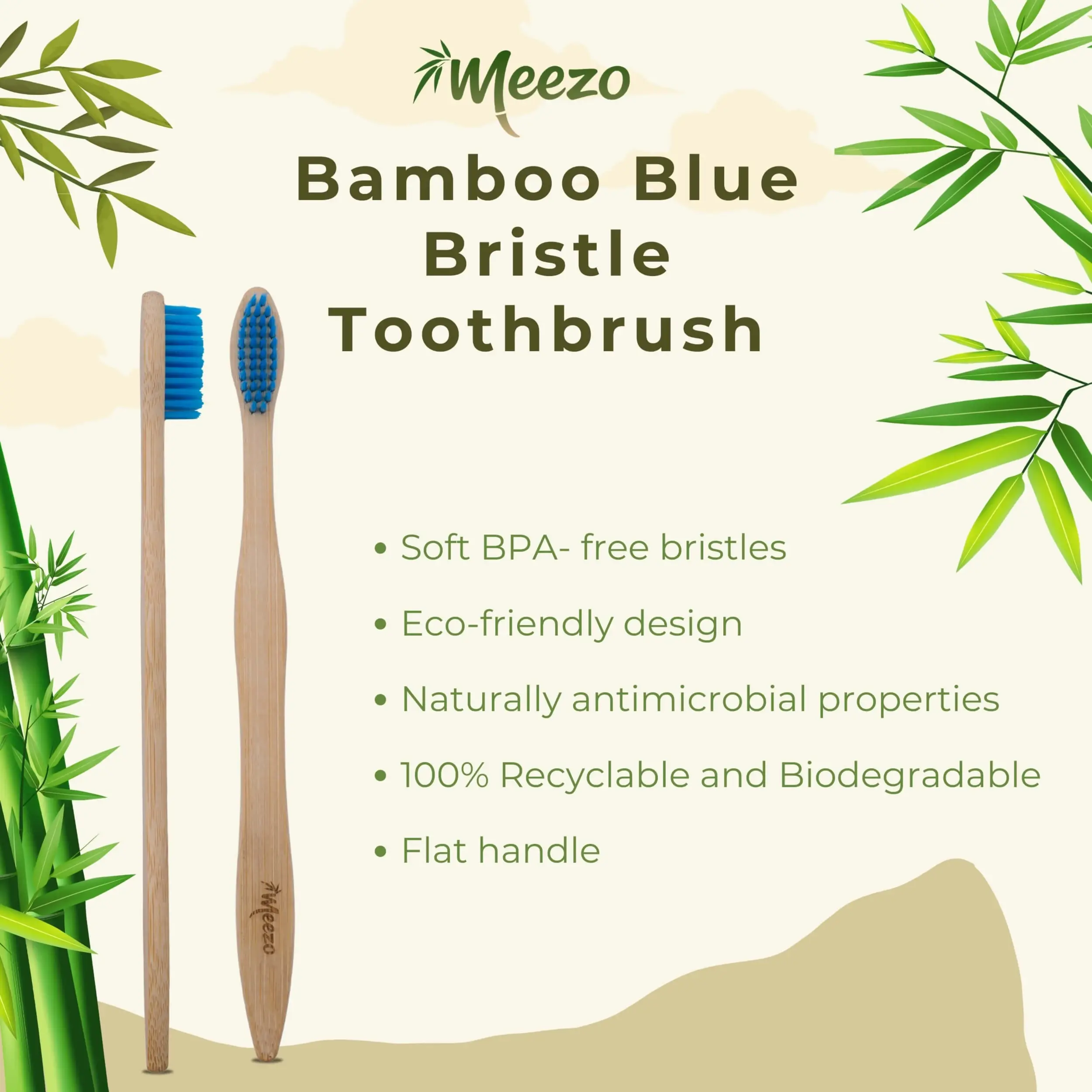 Biodegradable Bamboo Blue Bristle Toothbrush Additional View-4