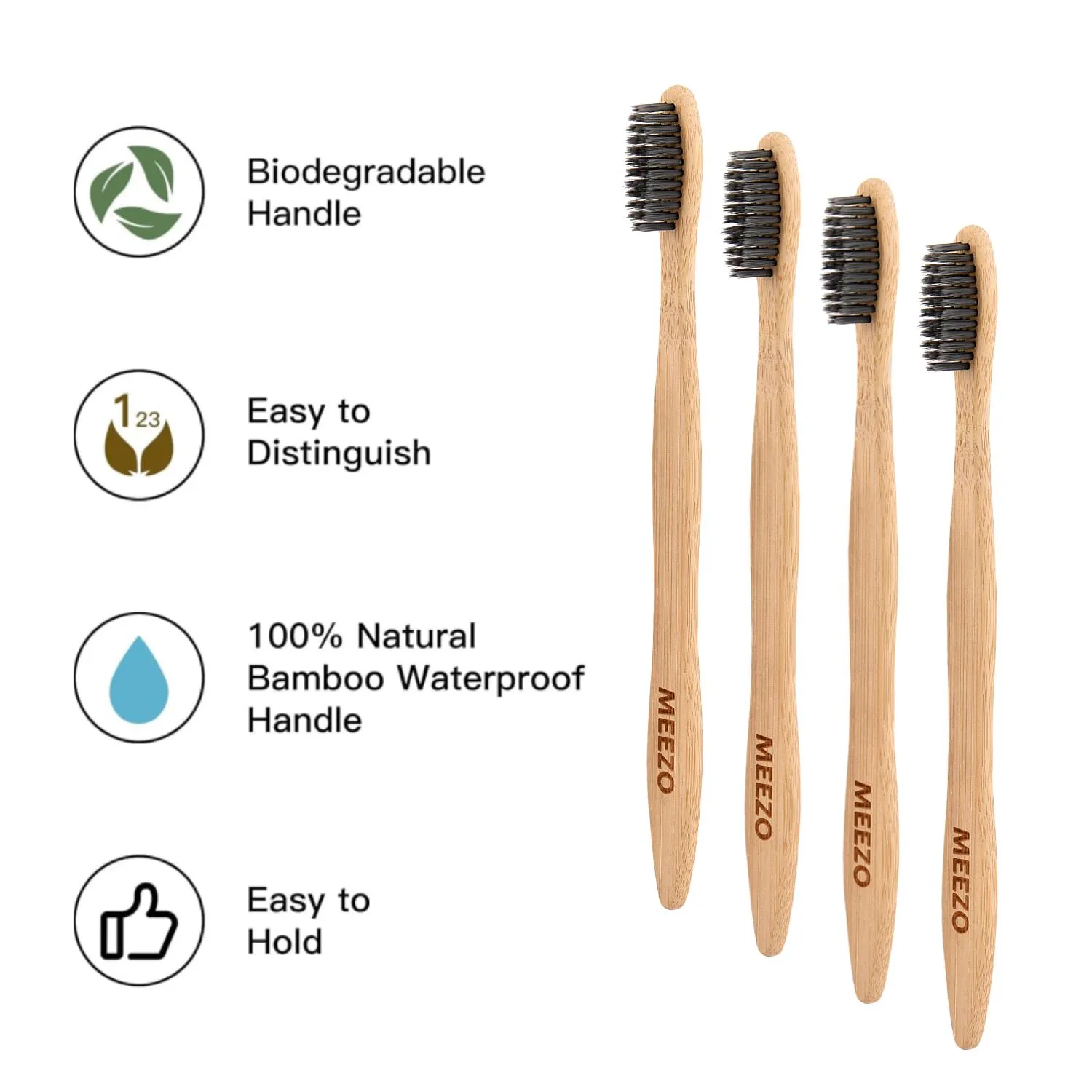 Biodegradable Eco-Friendly Natural Bamboo Charcoal Toothbrushes (Pack Of 4). Additional View-0