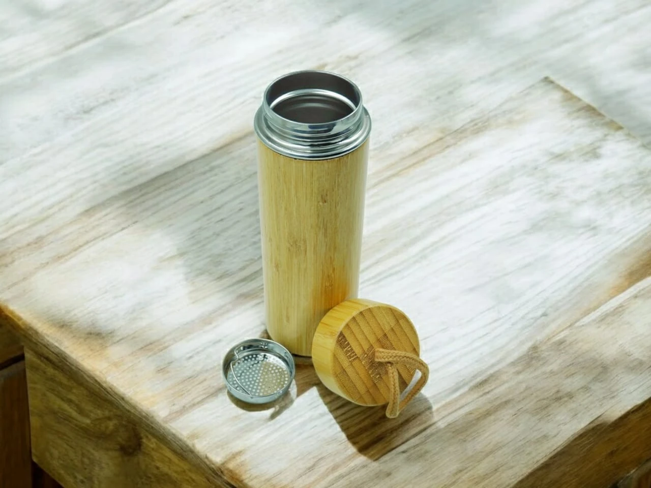Eco-Friendly Bamboo Steel Insulated Water Bottle With Bamboo Cap Additional View-2