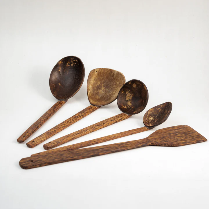 Coconut Shell Spoons Sets For Cooking | 1 Spatula, 1 Large Spoon, 3 Wooden Ladles Additional View-1