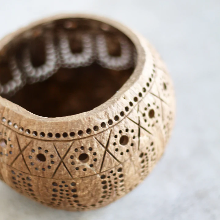 Hand Carved Coconut Shell Candle Holder - Eco-Friendly And Unique Additional View-1