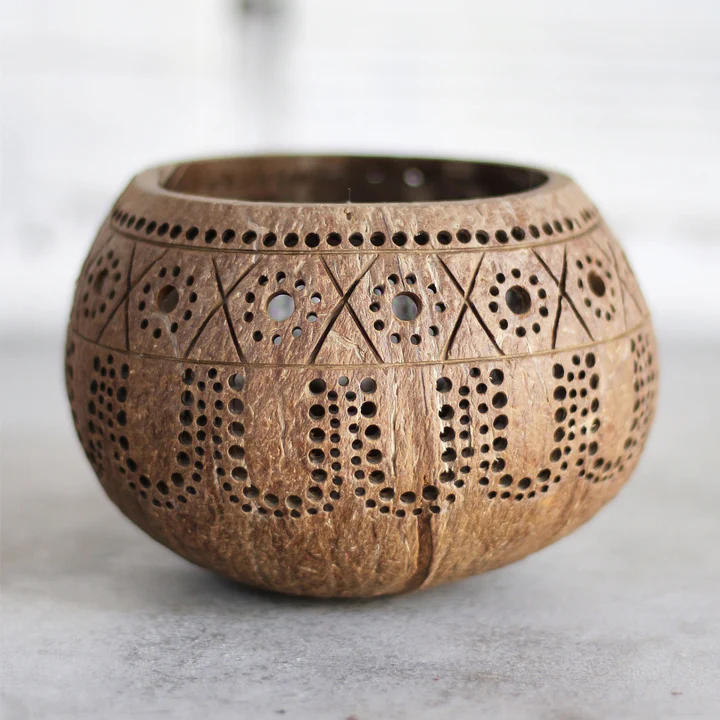 Hand Carved Coconut Shell Candle Holder - Eco-Friendly And Unique Additional View-2