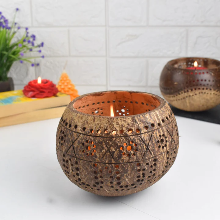 Hand Carved Coconut Shell Candle Holder - Eco-Friendly And Unique Additional View-3