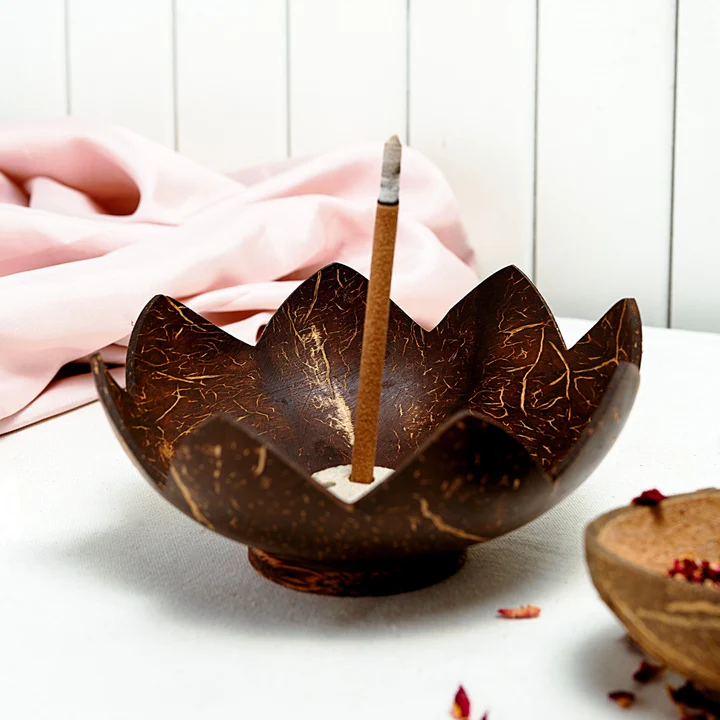 Natural Coconut Shell Incense Stick Holder With Ash Catcher Additional View-0