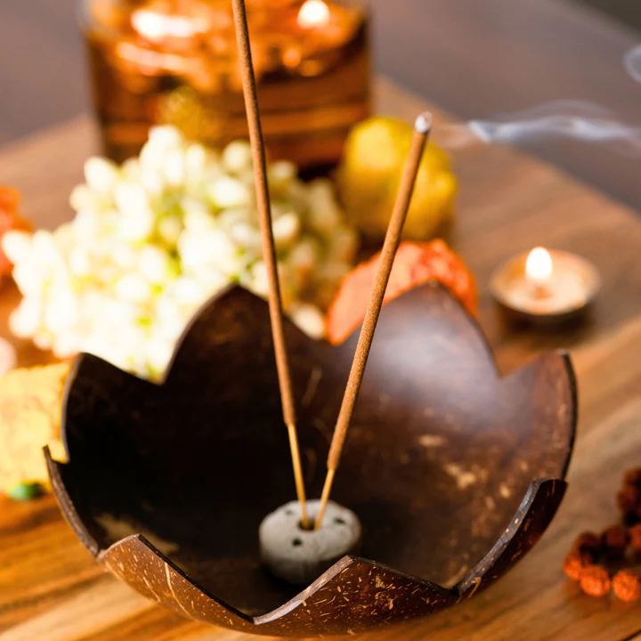 Natural Coconut Shell Incense Stick Holder With Ash Catcher Additional View-1