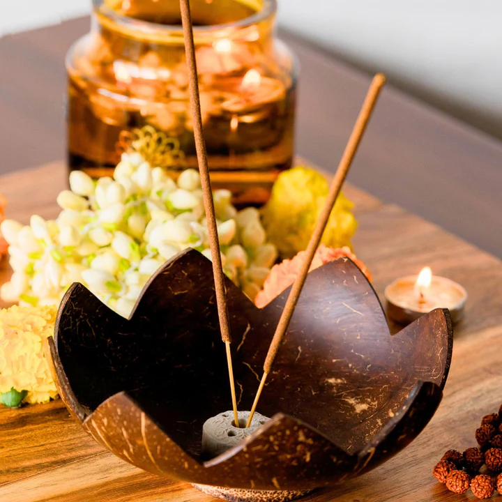 Natural Coconut Shell Incense Stick Holder With Ash Catcher Additional View-3