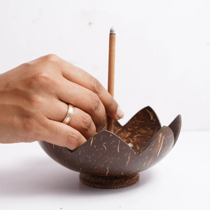 Natural Coconut Shell Incense Stick Holder With Ash Catcher Additional View-4
