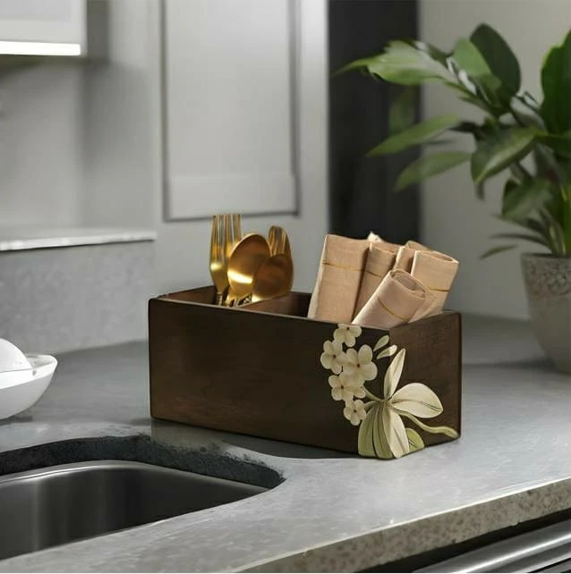 Frangipani Handcrafted Mango Wood Cutlery Stand Additional View-0