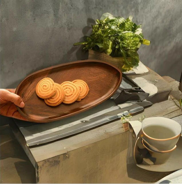 Arjan Wood Leaf Oval Tray - Perfect For Snacks And Mithais Additional View-0