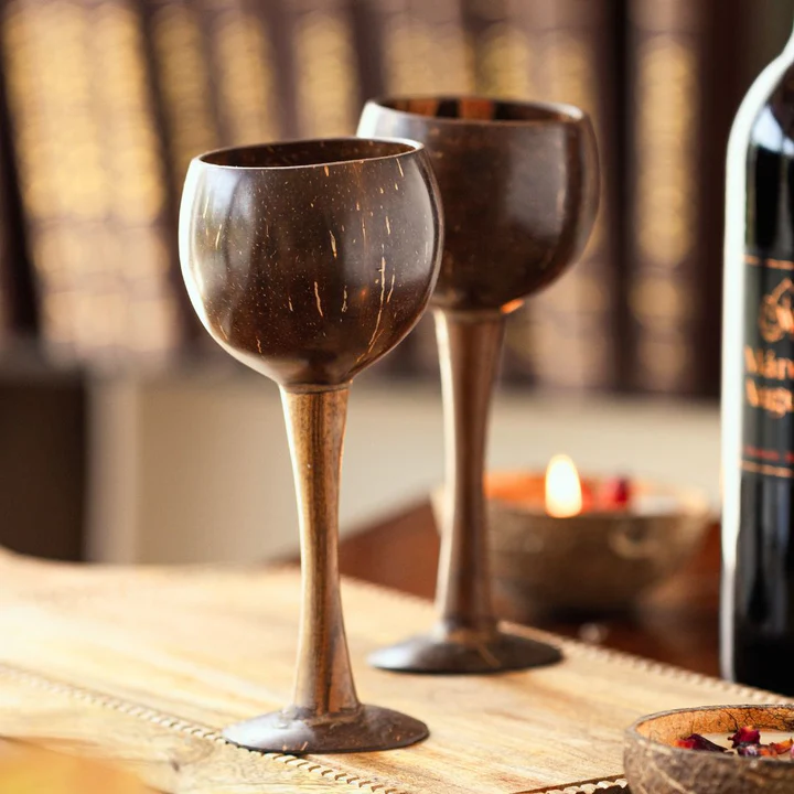 Coconut Shell & Wooden Wine Glasses – Handcrafted Eco-Friendly Red Wine Glasses (Set Of 2) Additional View-0