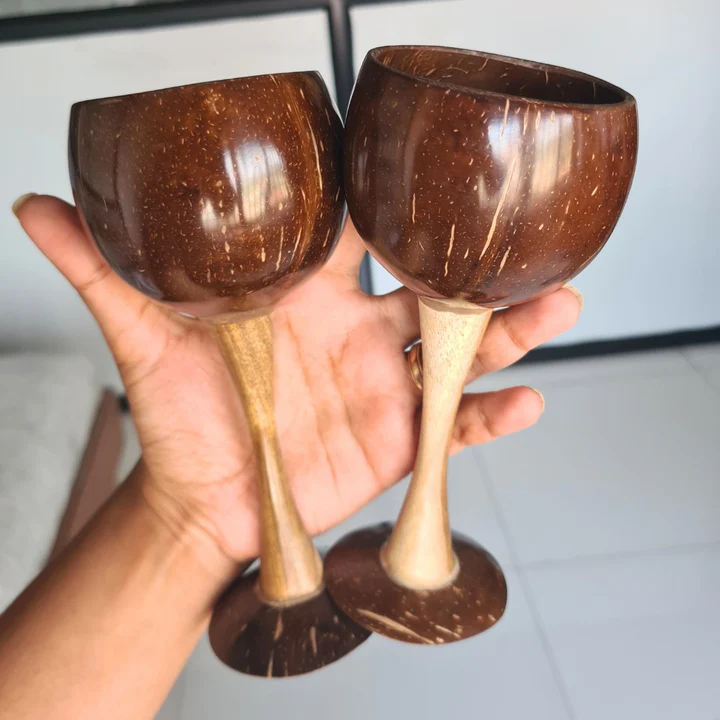 Coconut Shell & Wooden Wine Glasses – Handcrafted Eco-Friendly Red Wine Glasses (Set Of 2) Additional View-3