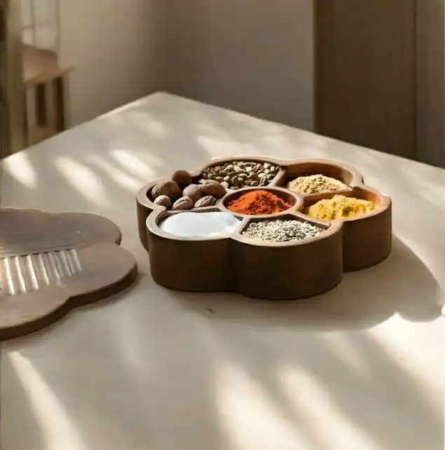 Handcrafted Mango Wood Masala Box With Seven Compartments Additional View-0