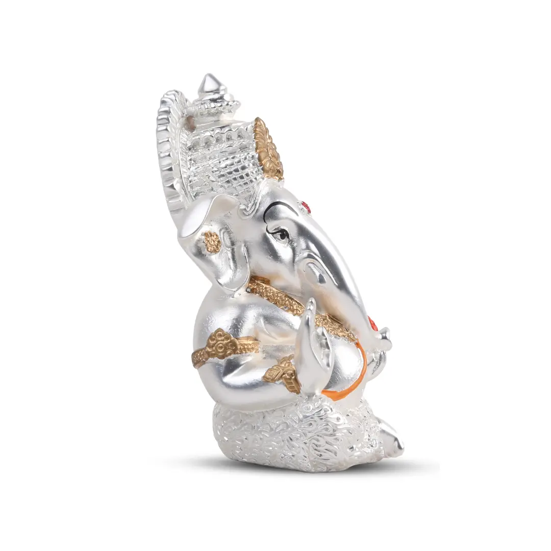 Ganesh Idol Statue – Silver Plated, 3.7-Inch Additional View-2