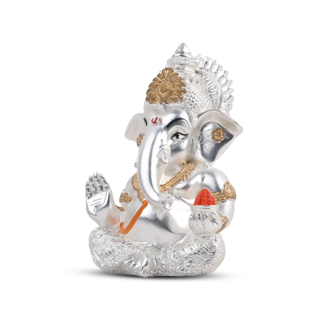 Ganesh Idol Statue – Silver Plated, 3.7-Inch Additional View-3