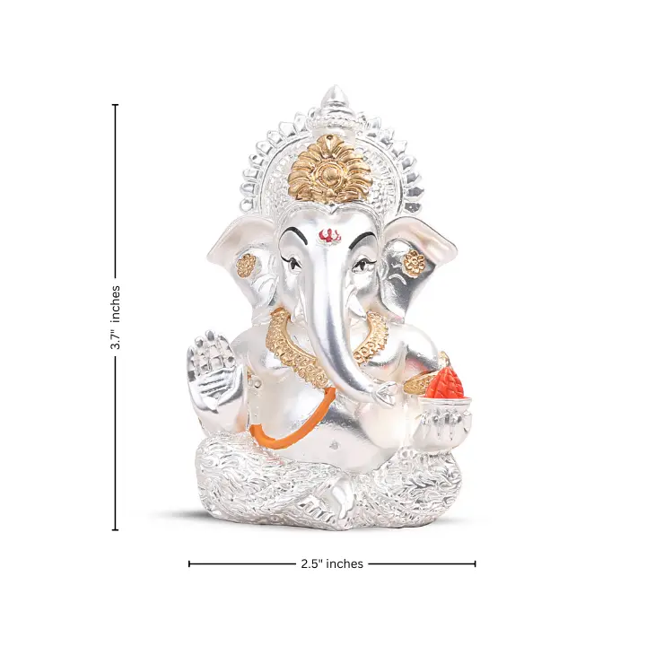 Ganesh Idol Statue – Silver Plated, 3.7-Inch Additional View-5