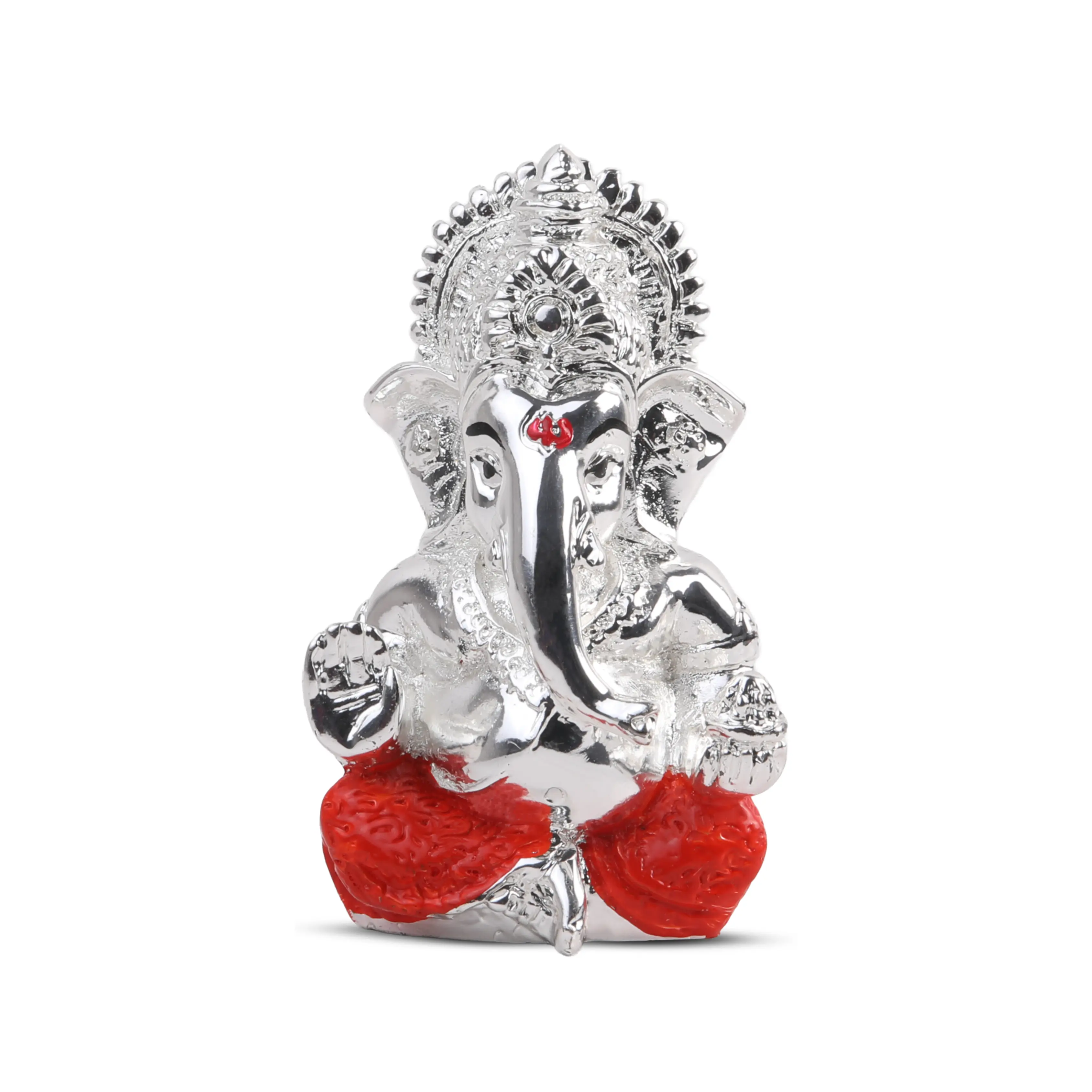 Silver Plated Ganesh  Idol – 3.5 X 2.5 Inch, Red Dhoti Additional View-0