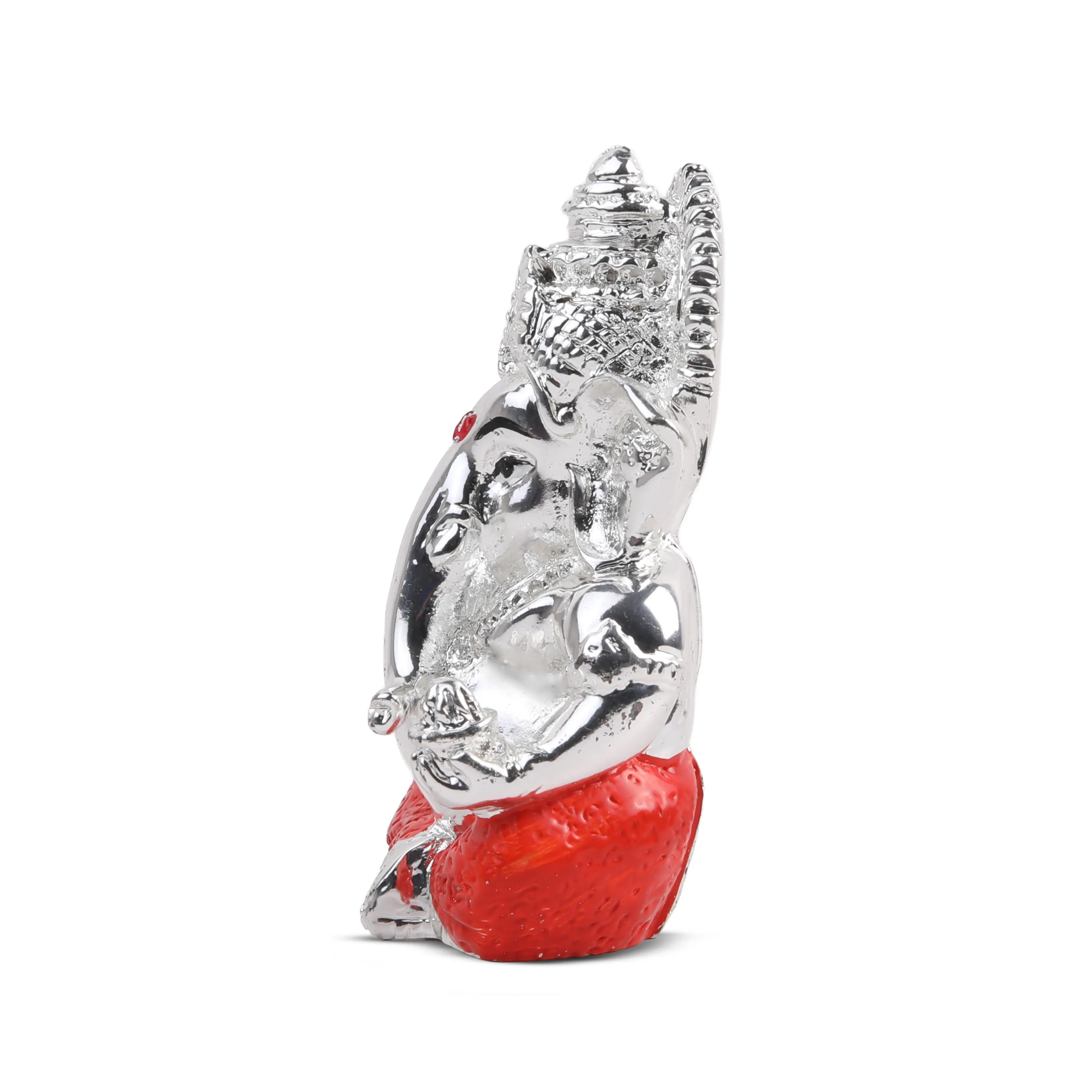 Silver Plated Ganesh  Idol – 3.5 X 2.5 Inch, Red Dhoti Additional View-1