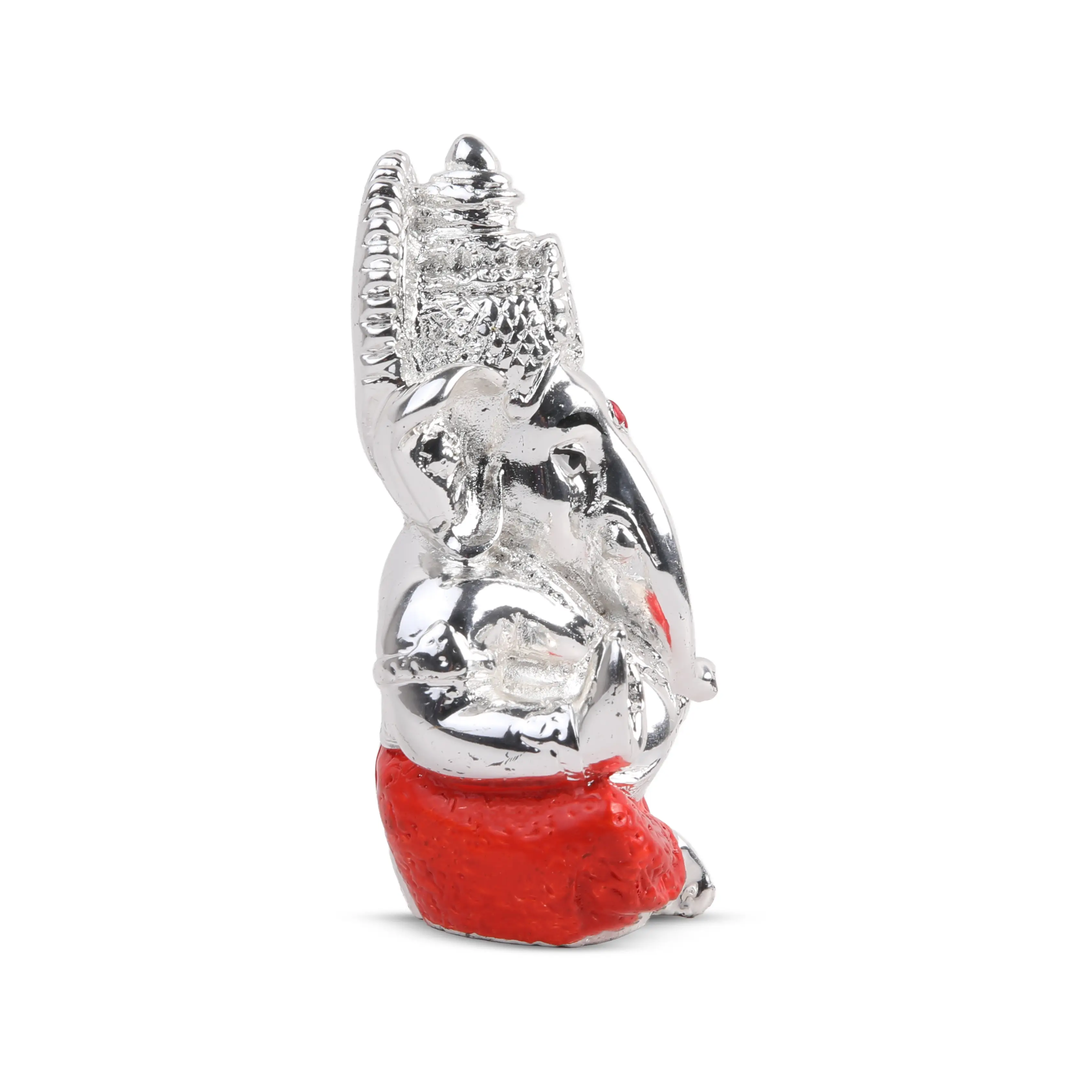Silver Plated Ganesh  Idol – 3.5 X 2.5 Inch, Red Dhoti Additional View-2