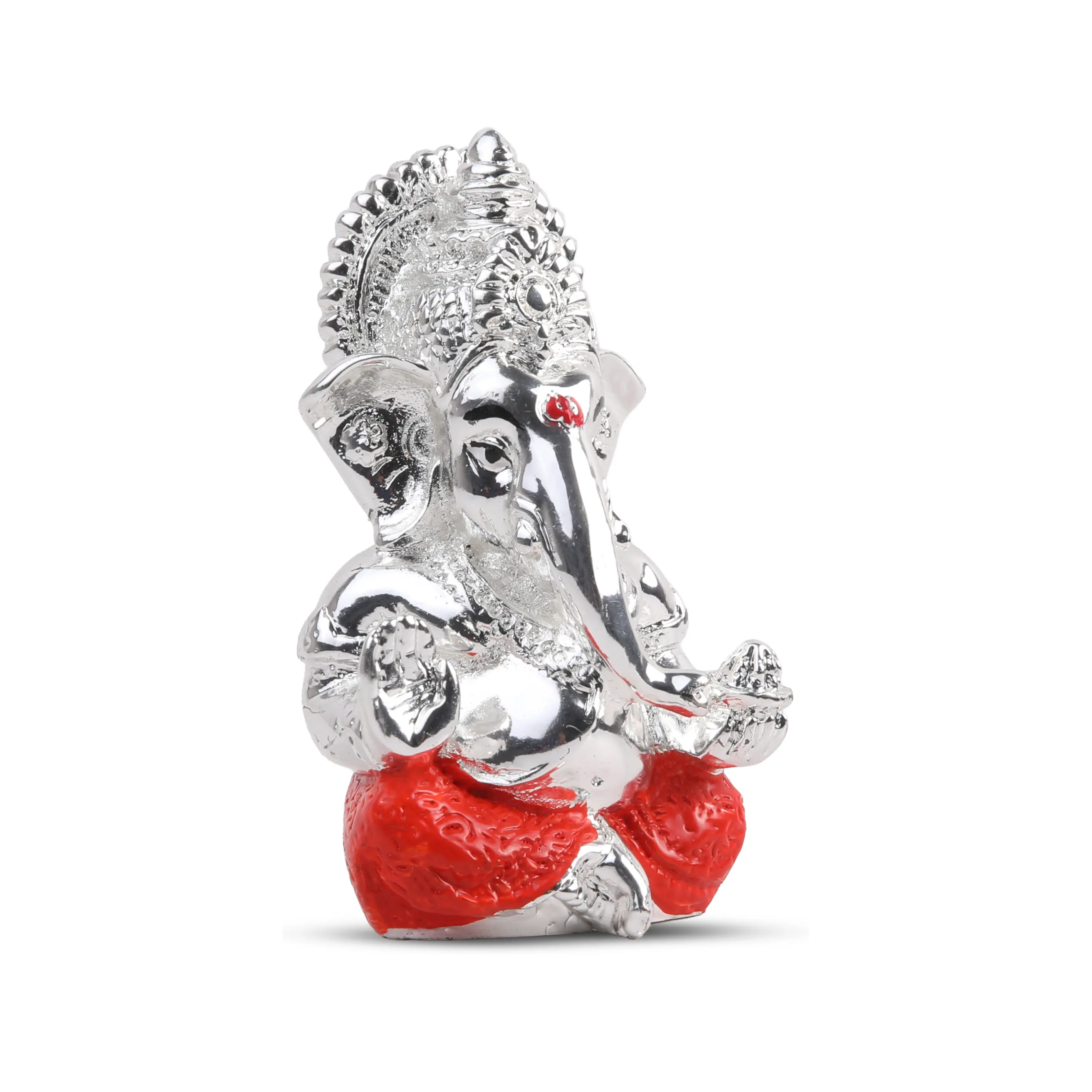 Silver Plated Ganesh  Idol – 3.5 X 2.5 Inch, Red Dhoti Additional View-4