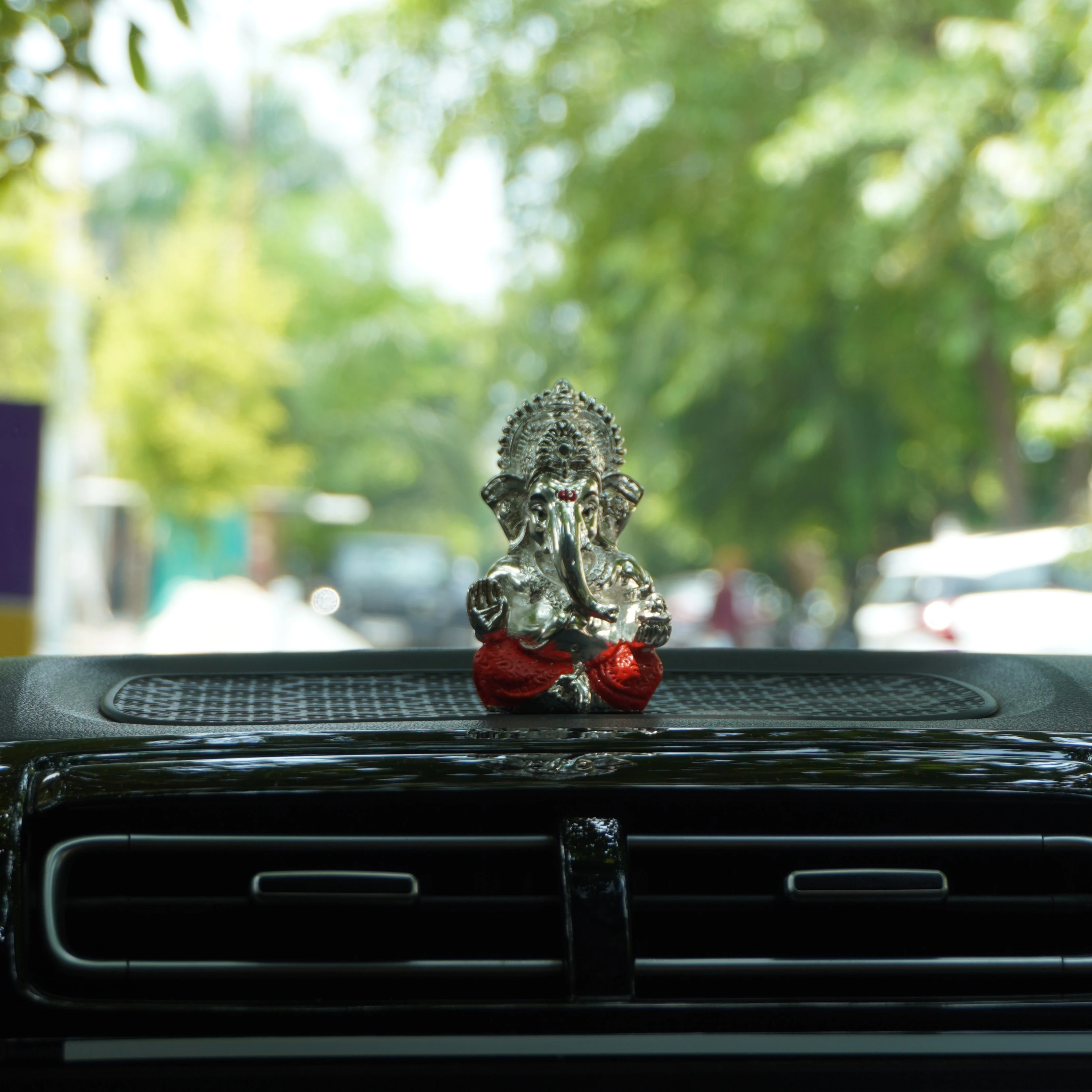 Silver Plated Ganesh  Idol – 3.5 X 2.5 Inch, Red Dhoti Additional View-5