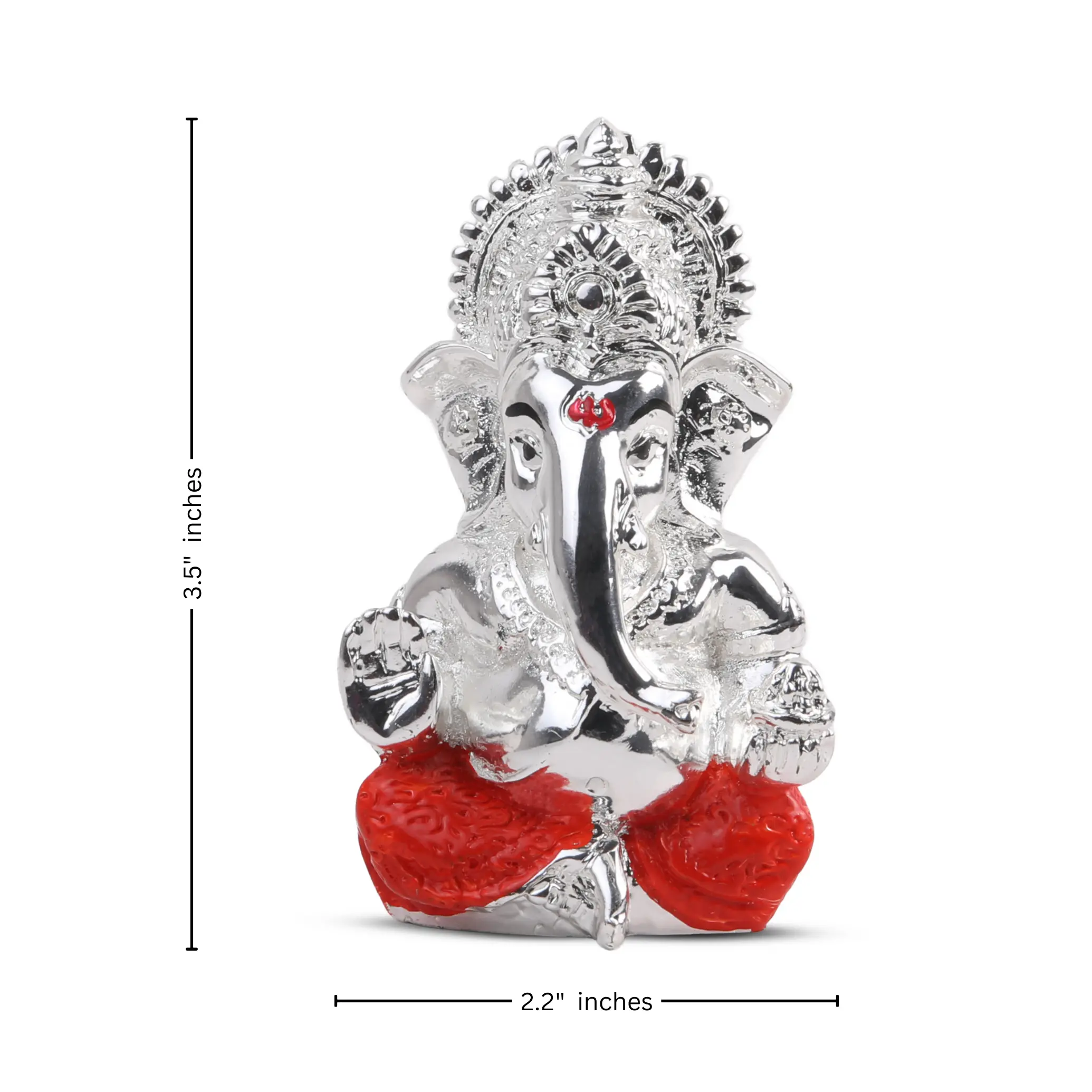 Silver Plated Ganesh  Idol – 3.5 X 2.5 Inch, Red Dhoti Additional View-6
