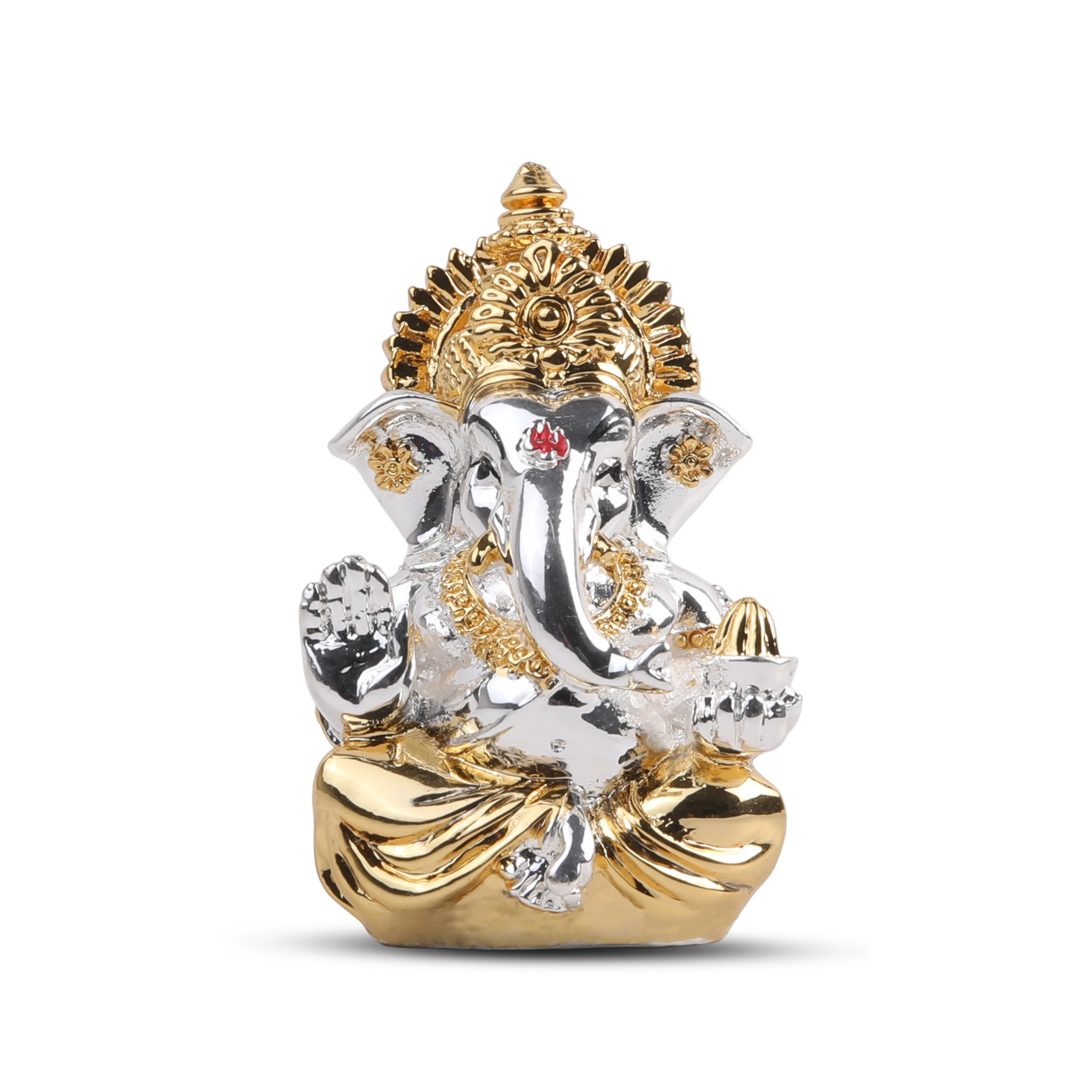 Ganesh  Idol – Silver Plated With Golden Mukut & Dhoti (2.8 X 1.7 Inch) Additional View-0