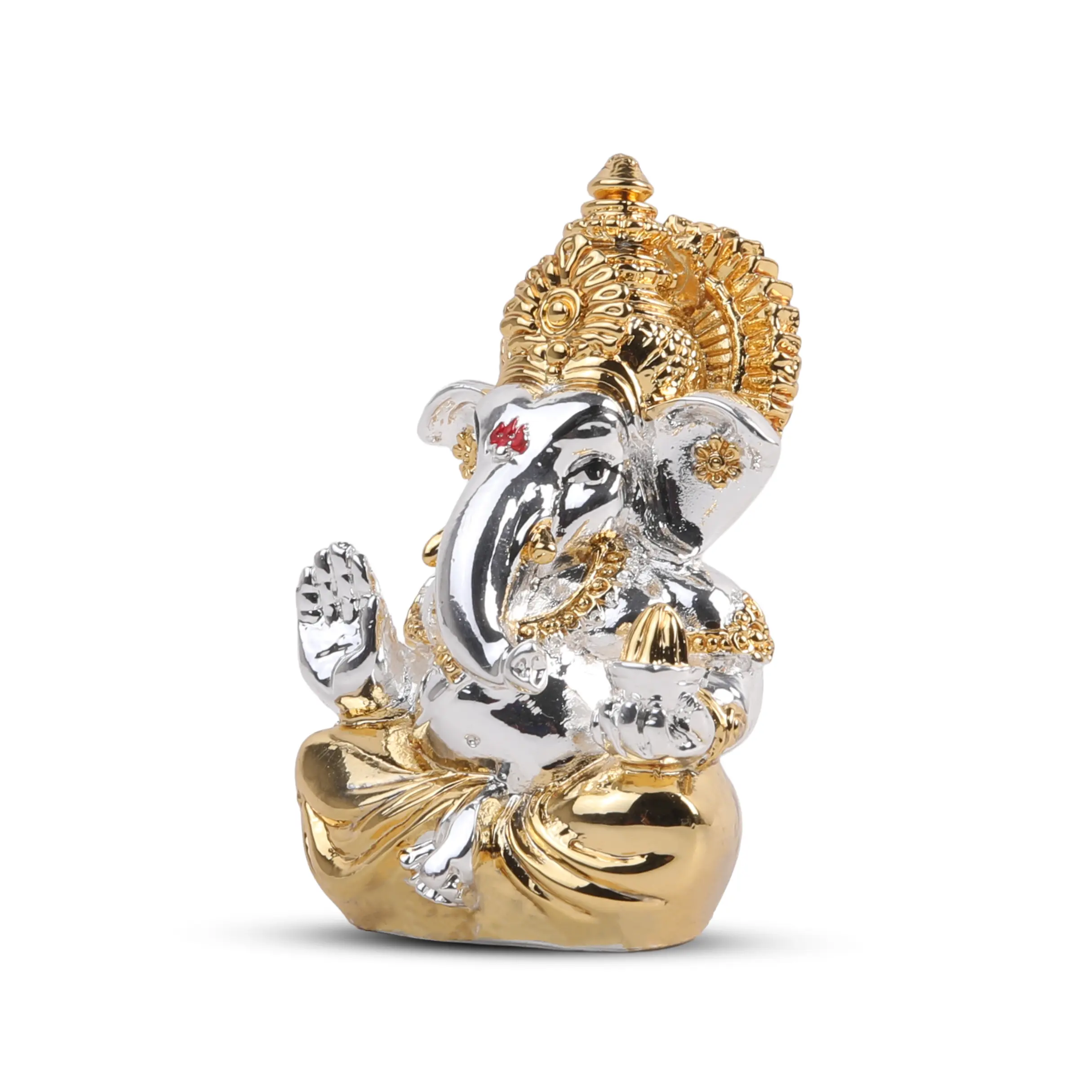 Ganesh  Idol – Silver Plated With Golden Mukut & Dhoti (2.8 X 1.7 Inch) Additional View-1