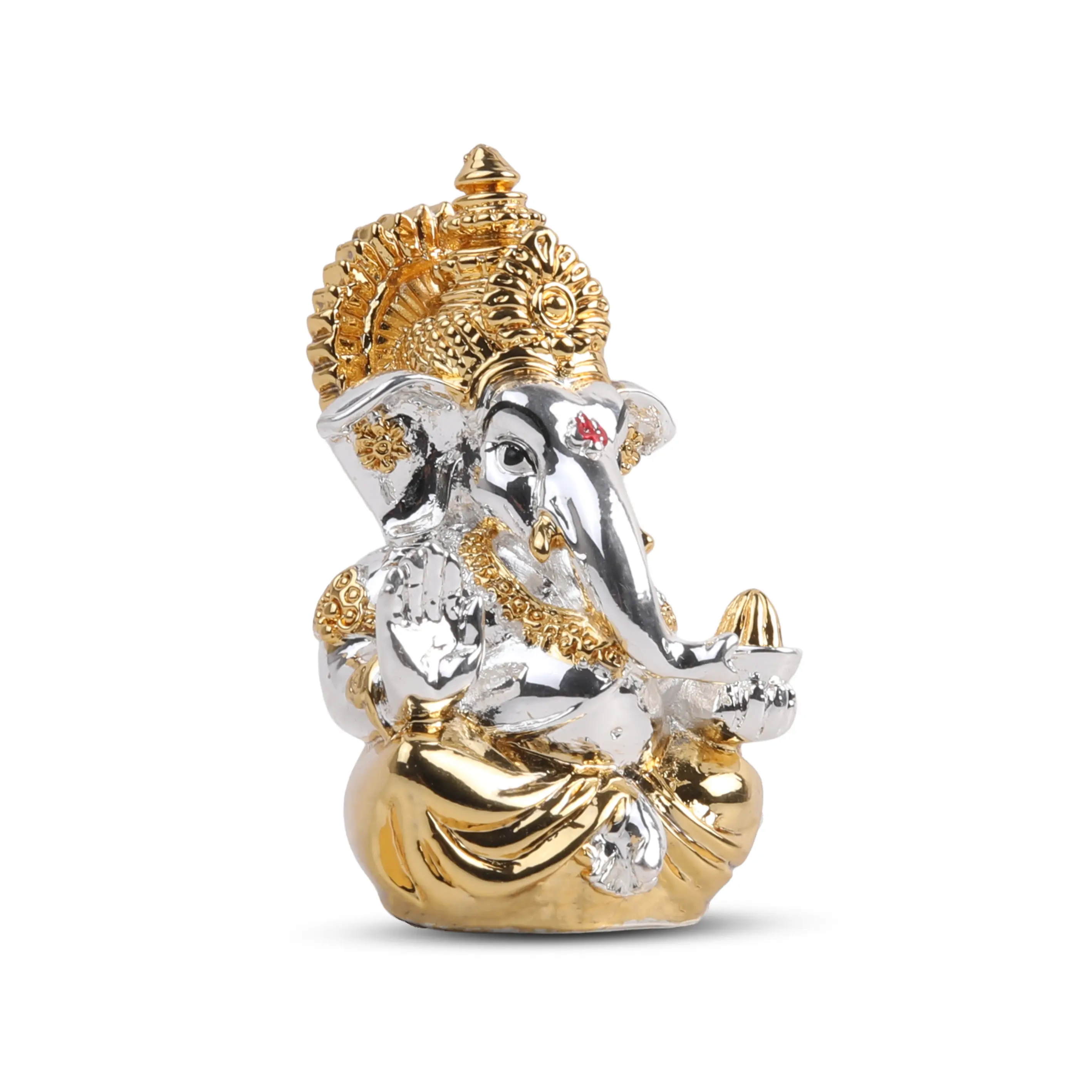 Ganesh  Idol – Silver Plated With Golden Mukut & Dhoti (2.8 X 1.7 Inch) Additional View-2