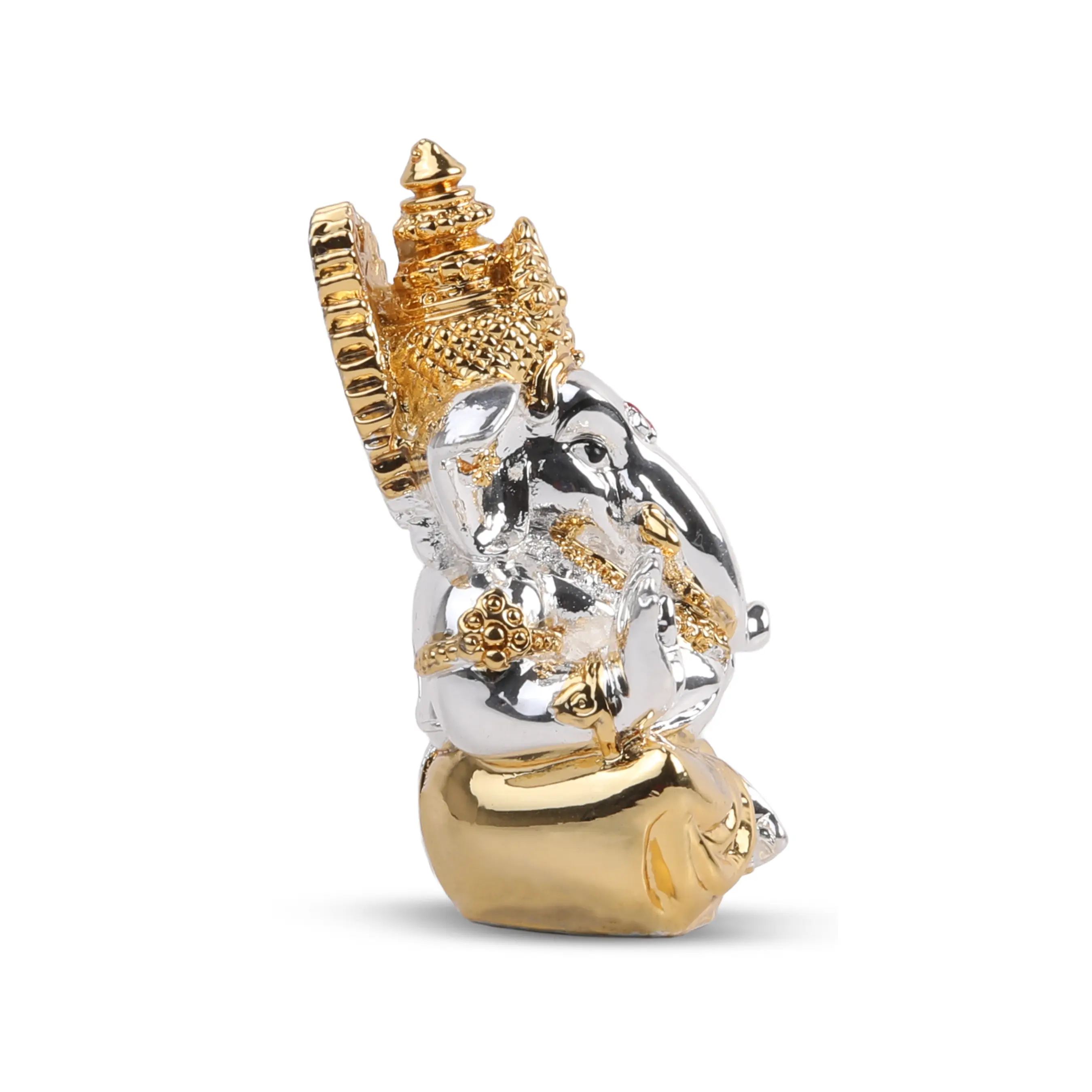 Ganesh  Idol – Silver Plated With Golden Mukut & Dhoti (2.8 X 1.7 Inch) Additional View-3