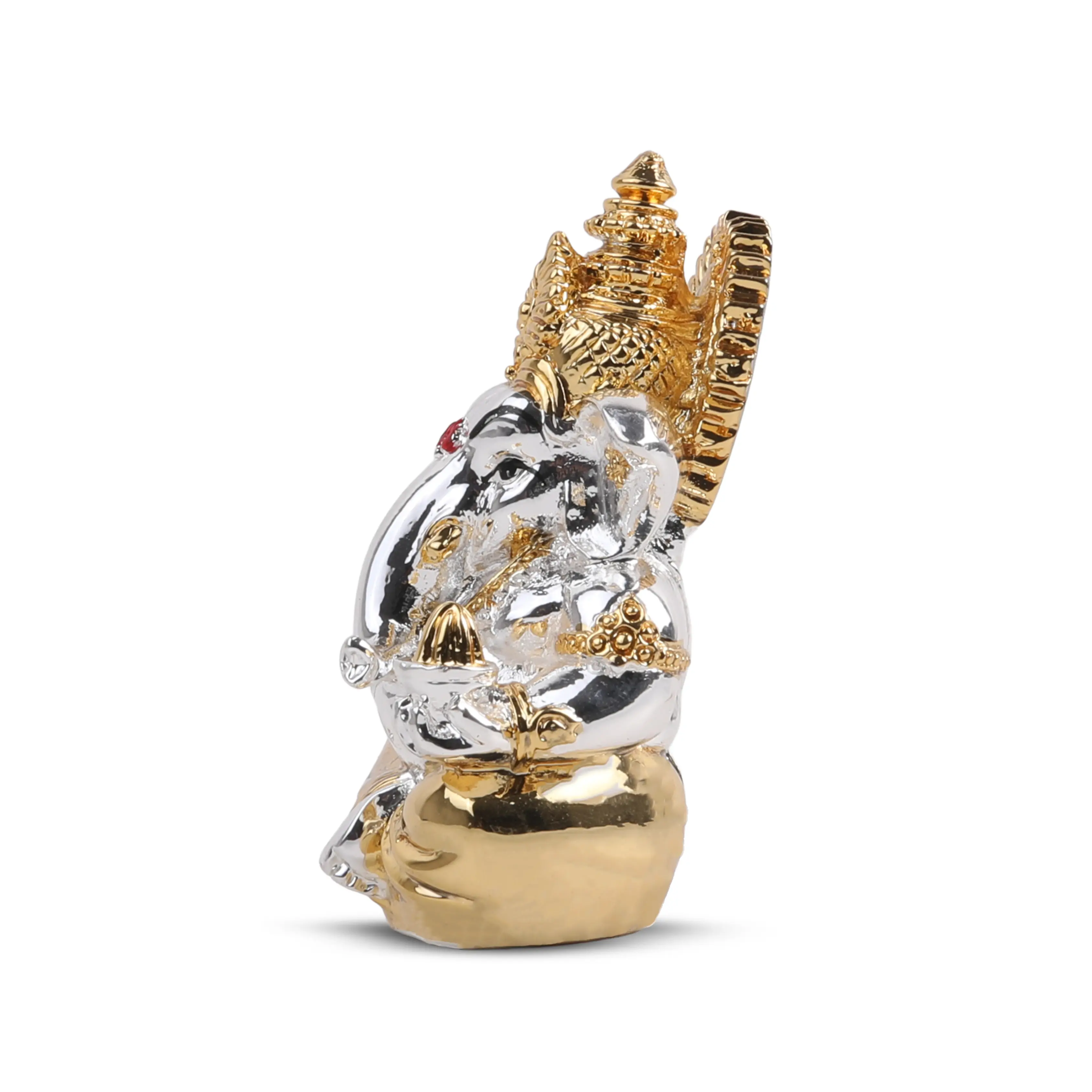 Ganesh  Idol – Silver Plated With Golden Mukut & Dhoti (2.8 X 1.7 Inch) Additional View-4