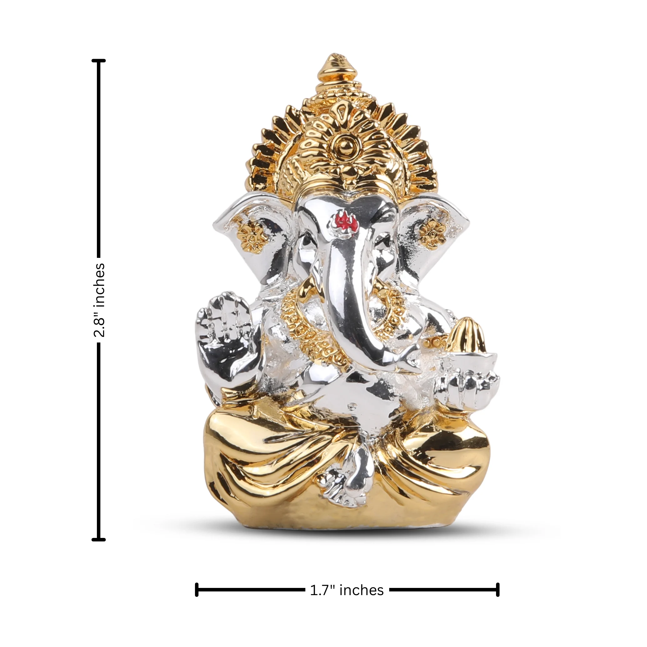Ganesh  Idol – Silver Plated With Golden Mukut & Dhoti (2.8 X 1.7 Inch) Additional View-6