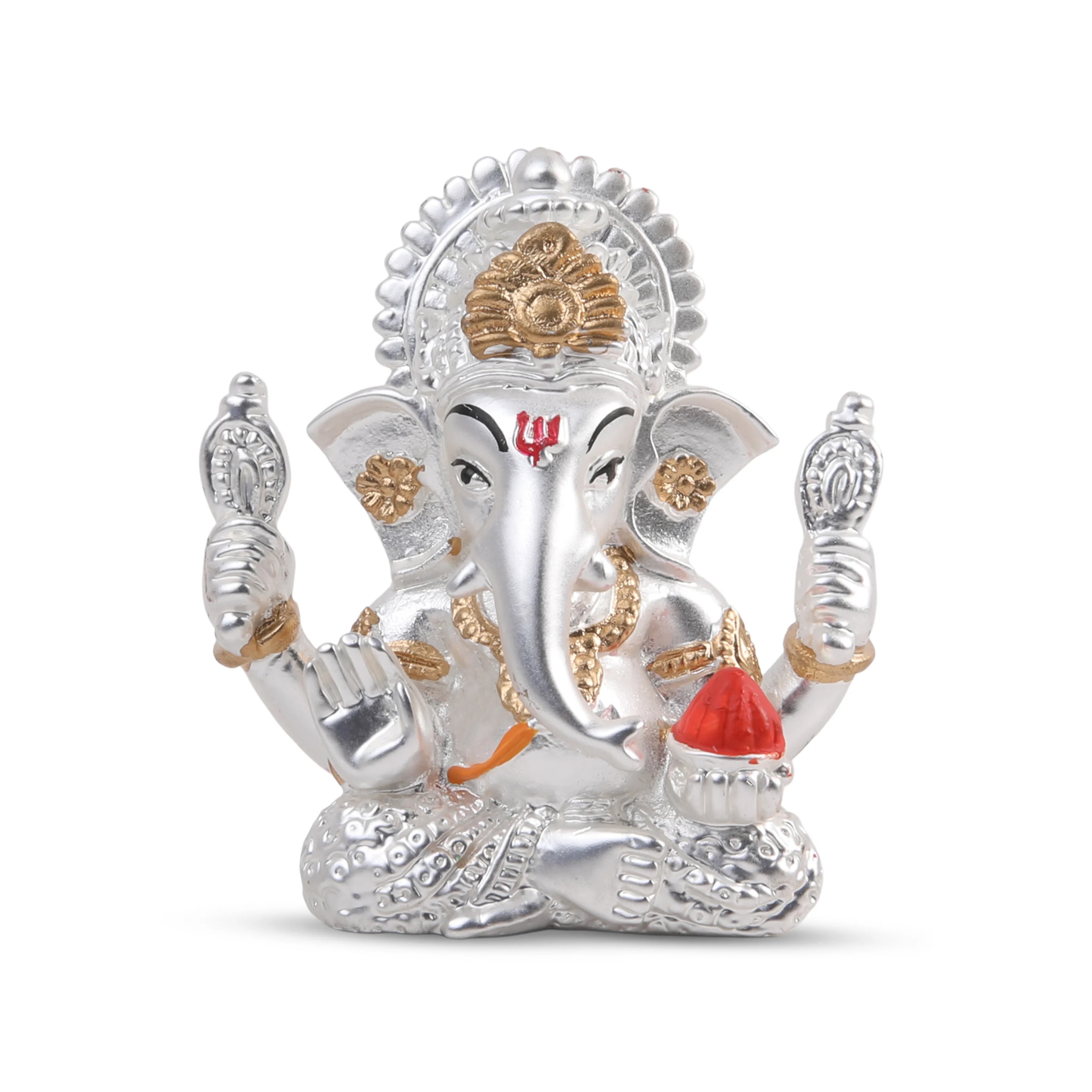 Silver & Golden Ganesh Idol – 2.5 X 2 Inch | Meezo Additional View-0