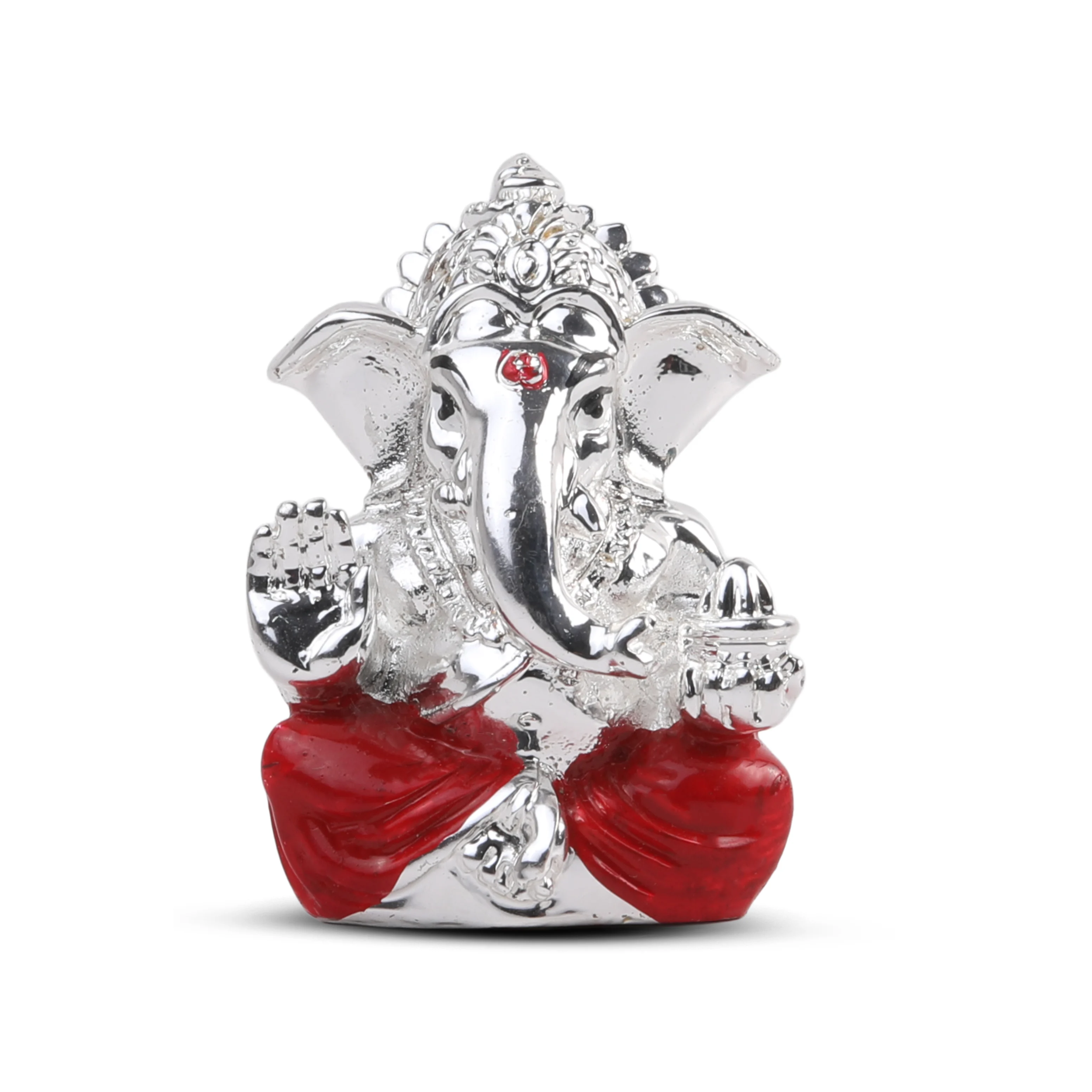 Silver Ganesh Idol With Red Dhoti – 2.1 X 1.3 Inch | Meezo Additional View-0