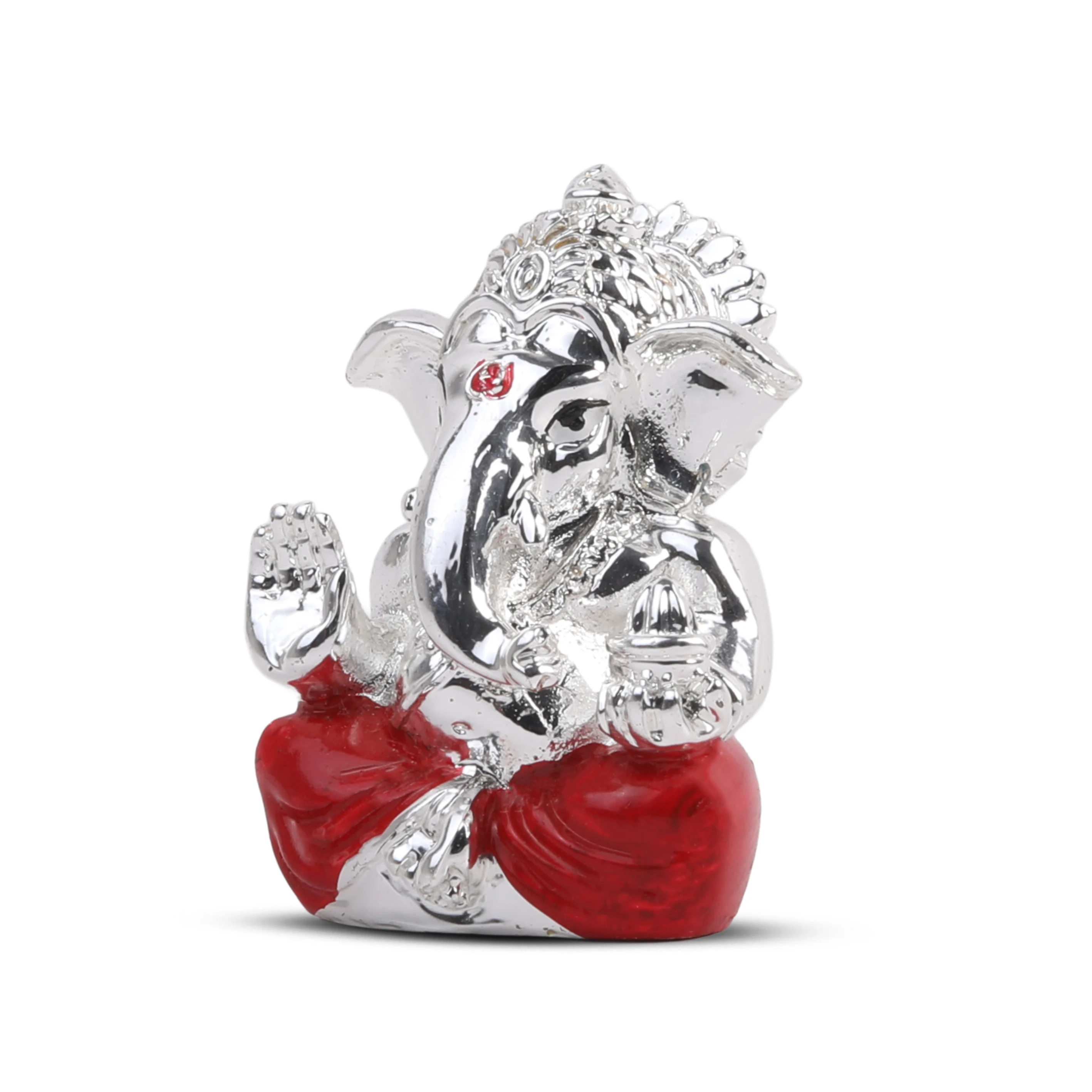 Silver Ganesh Idol With Red Dhoti – 2.1 X 1.3 Inch | Meezo Additional View-1