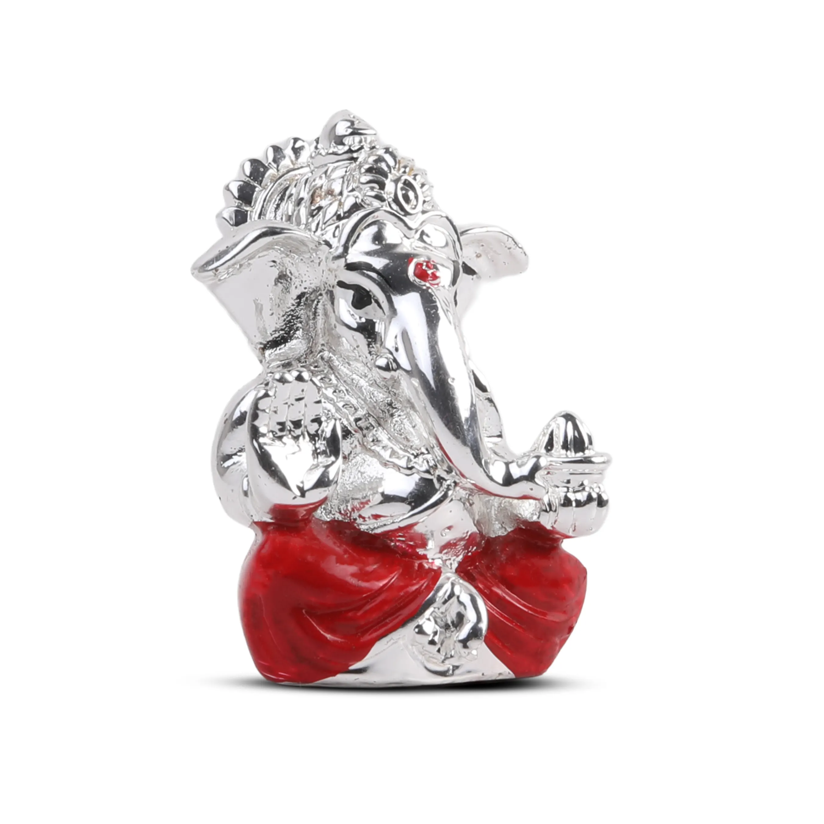 Silver Ganesh Idol With Red Dhoti – 2.1 X 1.3 Inch | Meezo Additional View-2