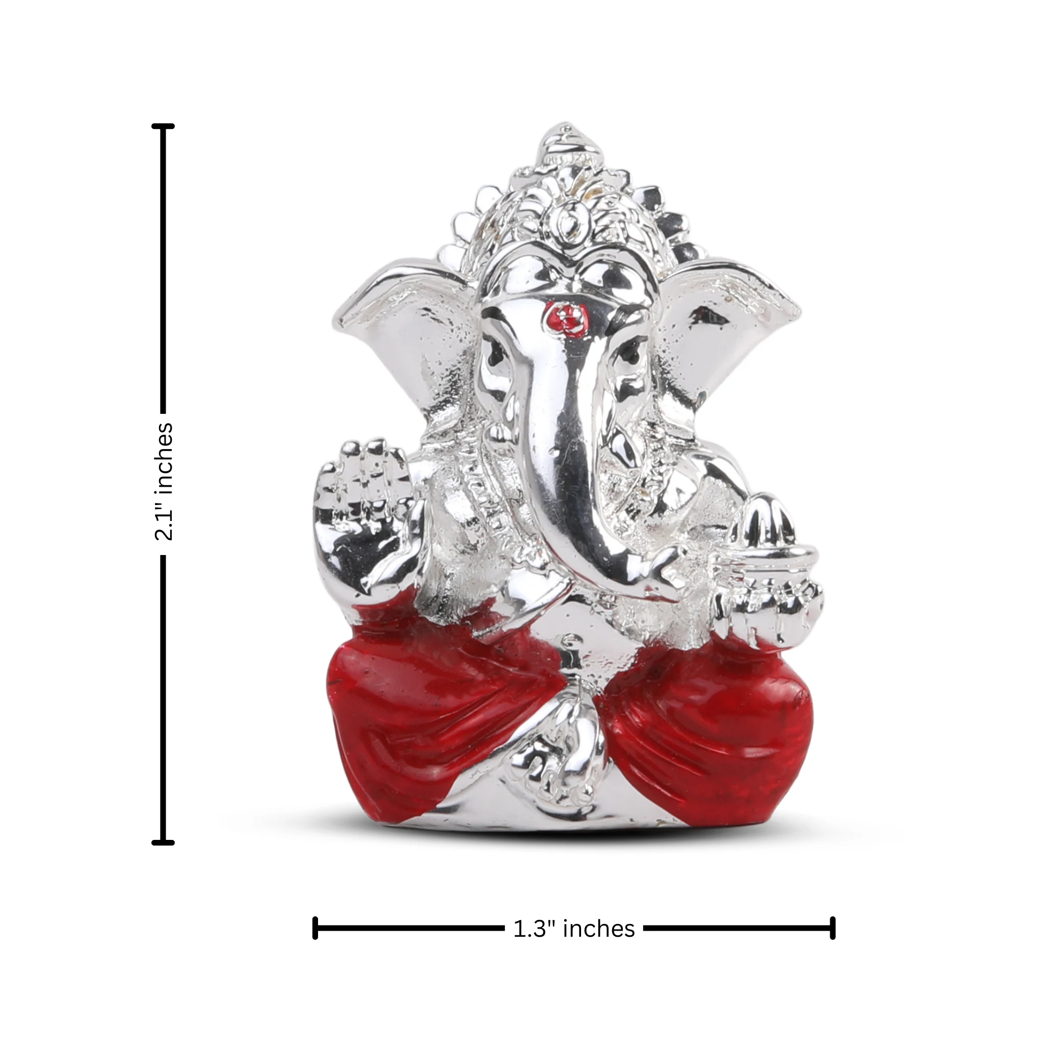 Silver Ganesh Idol With Red Dhoti – 2.1 X 1.3 Inch | Meezo Additional View-5